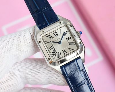 Cartier 18K Italian Cowhide Leather Strap Sapphire Glass Women's White Watch